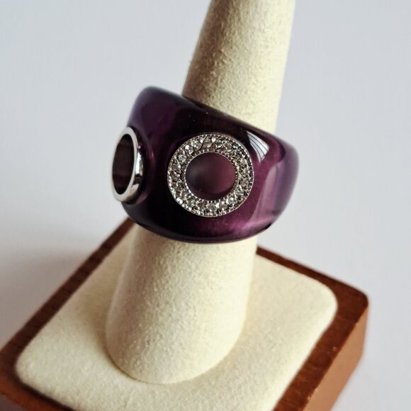 New Purple Transparent with Two Circles Crystals Silver 925 Ring Size 7 - Picture 5 of 16